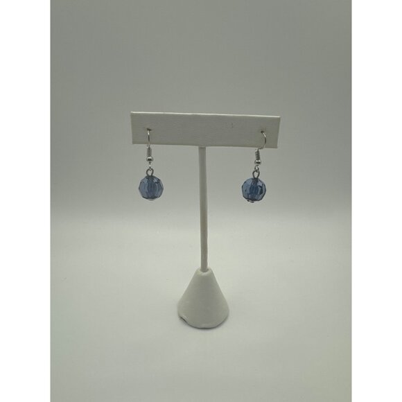 Handmade Blue Crystal Bead Dangle Earrings for Women Silver Plated Hooks - Picture 2 of 4